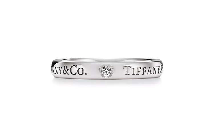 Tiffany & Co. Silver Engraved Letter Diamond Unisex Couple Ring. 72611756 圖 3