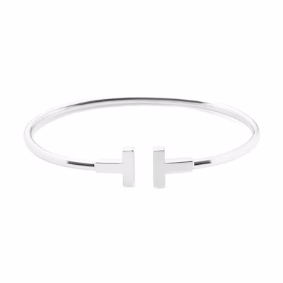 TIFFANY & CO. T-Series 18K White Gold Coil Bangle Unisex Couples Bracelet. GRP07763