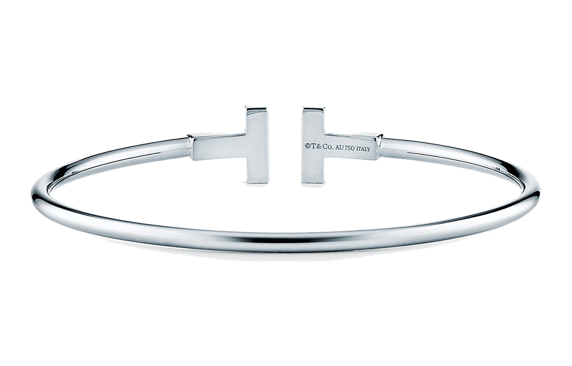Shop TIFFANY & CO. T-Series 18K White Gold Coil Bangle Unisex Couples Bracelet. GRP07763