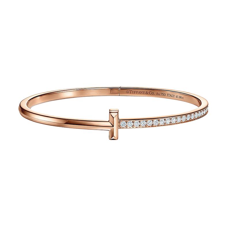 Tiffany & Co. T1 Slim Diamond Rose Gold Bracelet Unisex Couple Design. GRP11300