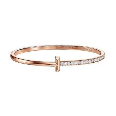 Tiffany & Co. T1 Slim Diamond Rose Gold Bracelet Unisex Couple Design. GRP11300