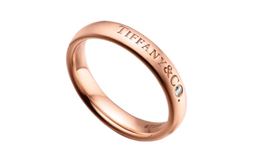 TIFFANY & CO. T&CO. 18K Rose Gold Diamond Letter Engraved Unisex Couple Ring GRP12384