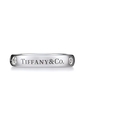 TIFFANY & CO. T&CO. Platinum Ring with 3 Diamonds Unisex Couple Silver. GRP12386