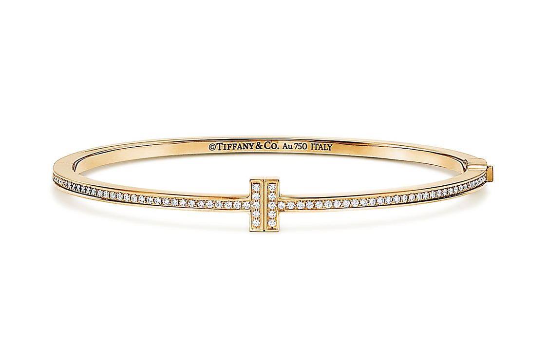 TIFFANY & CO. T Series 18k Gold Diamond Hinged Bangle Unisex Couples Bracelet. GRP10620