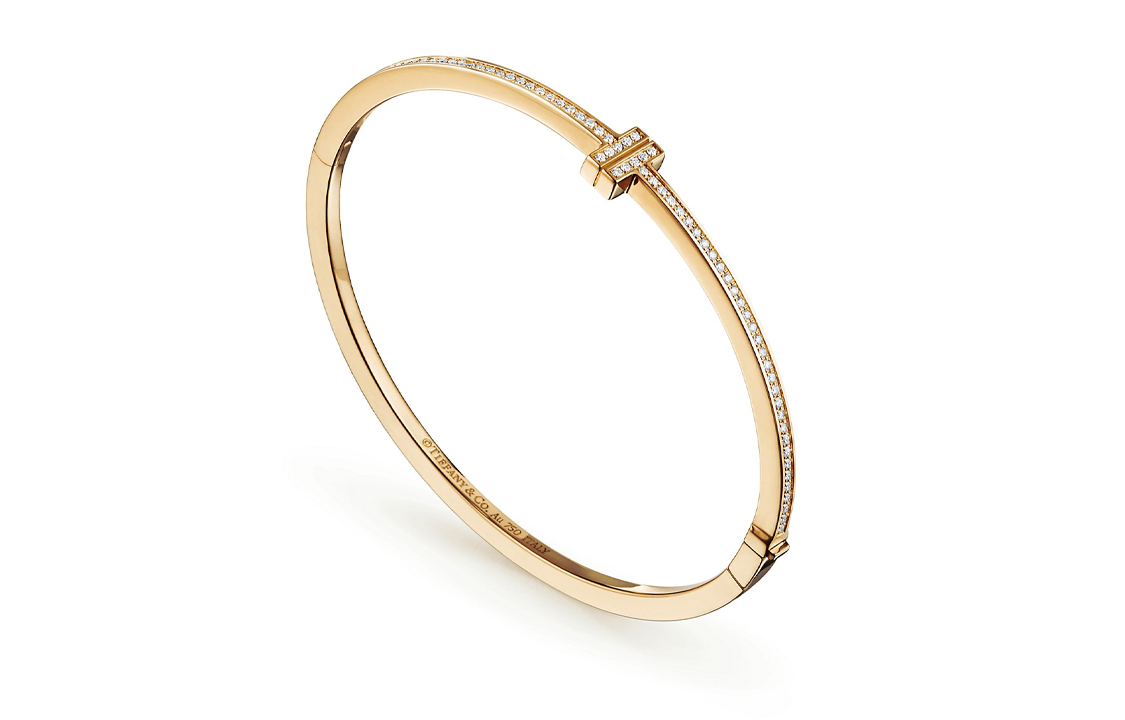 TIFFANY & CO. T Series 18k Gold Diamond Hinged Bangle Unisex Couples Bracelet. GRP10620 圖 3