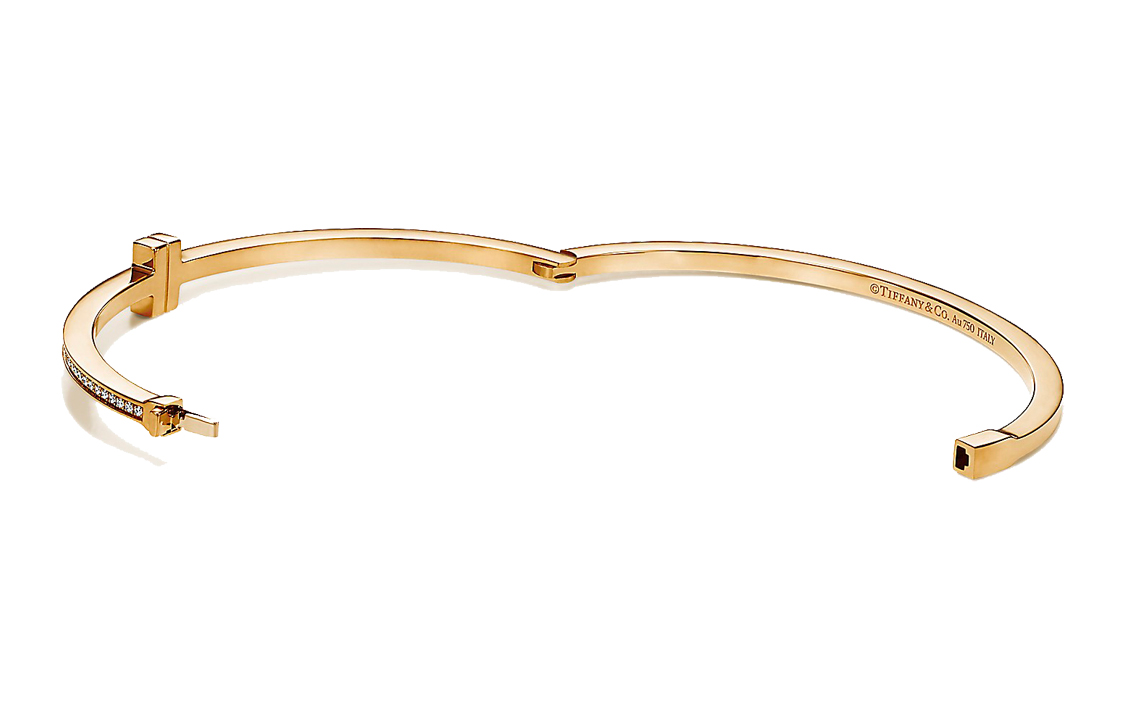 TIFFANY & CO. T Series 18k Gold Diamond Hinged Bangle Unisex Couples Bracelet. GRP10620 圖 5