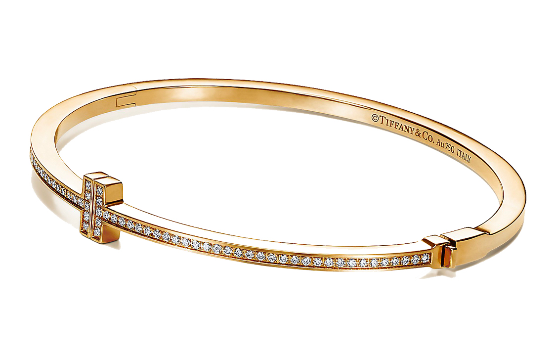 TIFFANY & CO. T Series 18k Gold Diamond Hinged Bangle Unisex Couples Bracelet. GRP10620 圖 6