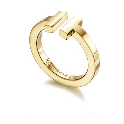 TIFFANY & CO. T Series 18k Gold Square Ring Unisex Couple Jewelry Gold GRP07779
