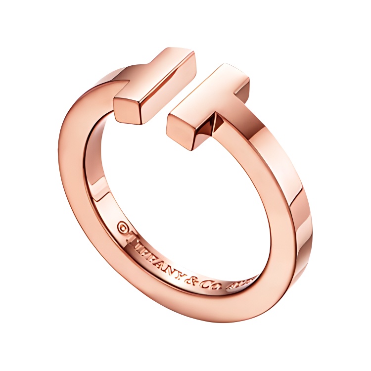 TIFFANY & CO. T Series 18K Rose Gold Square Ring Unisex Couple Edition. GRP07782