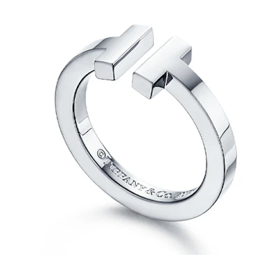 TIFFANY & CO. T Series 18K White Gold Square Ring Unisex Couple's Ring GRP07778
