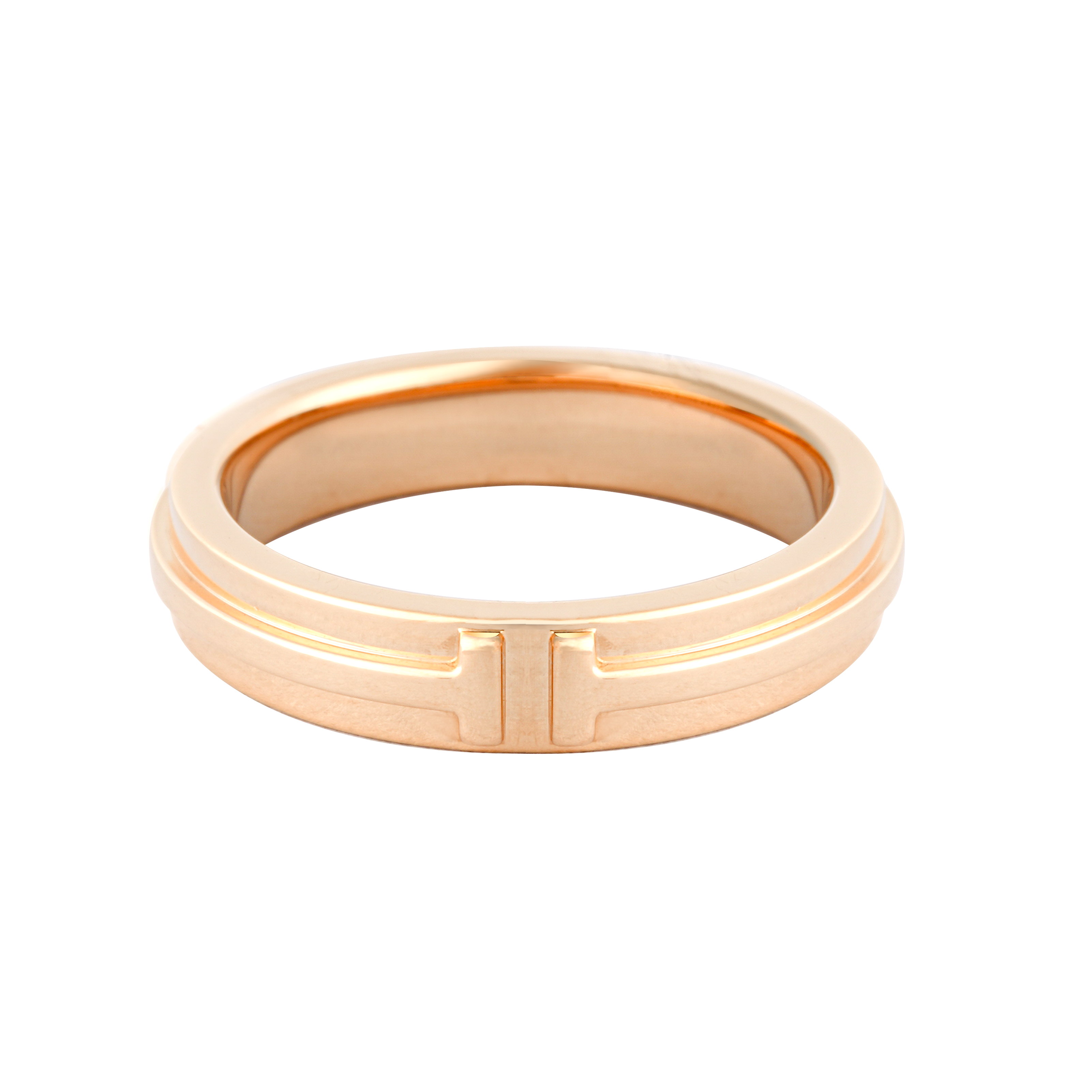 TIFFANY & CO. T Series 4.5mm Narrow Ring 18K Rose Gold Unisex Couple Ring GRP09676