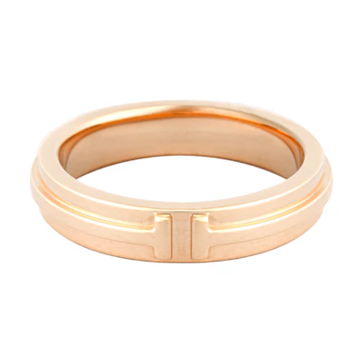 TIFFANY & CO. T Series 4.5mm Narrow Ring 18K Rose Gold Unisex Couple Ring GRP09676