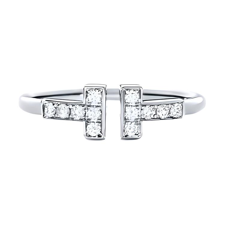 TIFFANY & CO. T Series Diamond 18K White Gold Couple Ring Unisex GRP07760