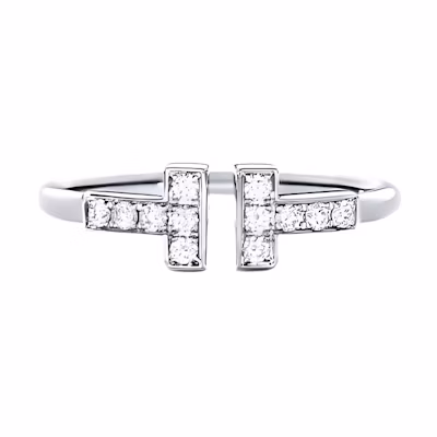 TIFFANY & CO. T Series Diamond 18K White Gold Couple Ring Unisex GRP07760
