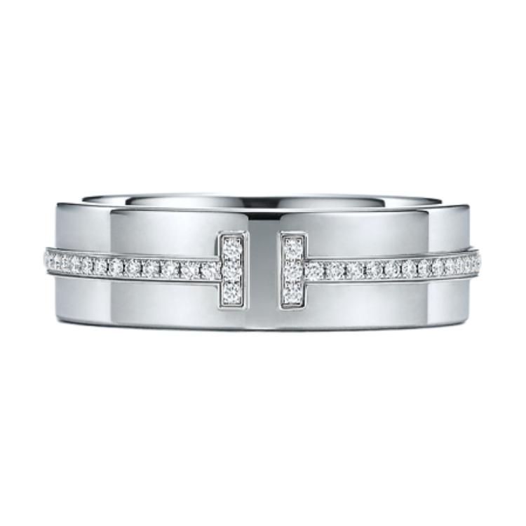 TIFFANY & CO. T Series Diamond 18K White Gold Wide Ring Unisex GRP09039