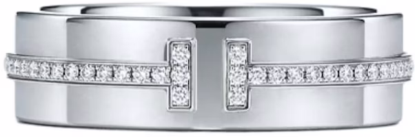 TIFFANY & CO. T Series Diamond 18K White Gold Wide Ring Unisex GRP09039 TIFFANY & CO. T Series Diamond 18K White Gold Wide Ring Unisex GRP09039