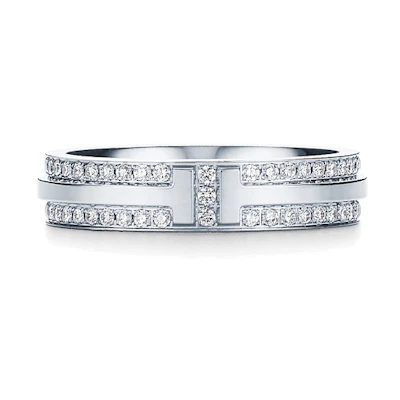 Tiffany & Co. T Series Diamond Pave Narrow Ring 18K White Gold 4.5mm Full Diamond. GRP09680