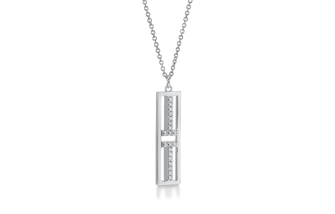 Tiffany & Co. T Series Diamond Pendant Vertical Necklace 18K White Gold Unisex 61108602 圖 2