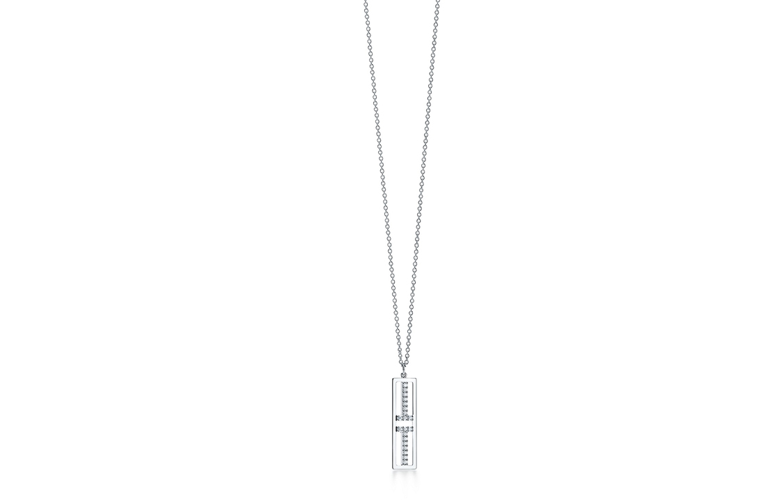 Tiffany & Co. T Series Diamond Pendant Vertical Necklace 18K White Gold Unisex 61108602 圖 4