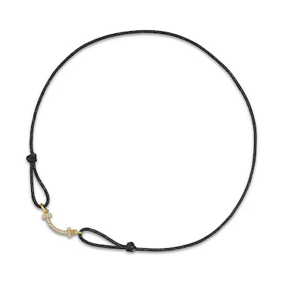 TIFFANY & CO. T Series Diamond Smile Black Cord 18K Gold Unisex Bracelet. 71414566