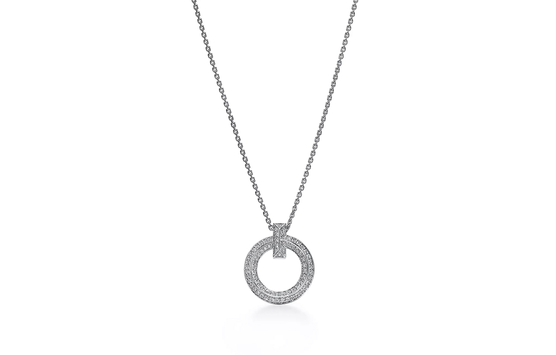 Tiffany & Co. T Series Full Diamond Circle Pendant Necklace Unisex Silver 72154568