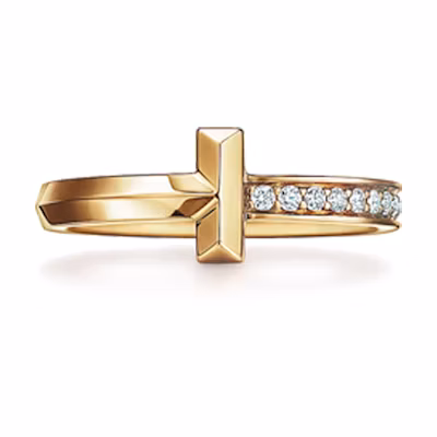 TIFFANY & CO. T Series Gold Diamond Ring Unisex Couple Matching Jewelry 67795148