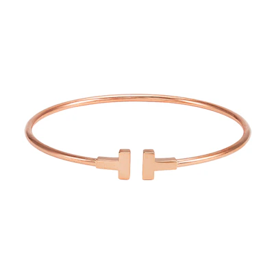 Tiffany & Co. T Series Narrow 18K Rose Gold Bracelet Unisex Couple Design GRP08505