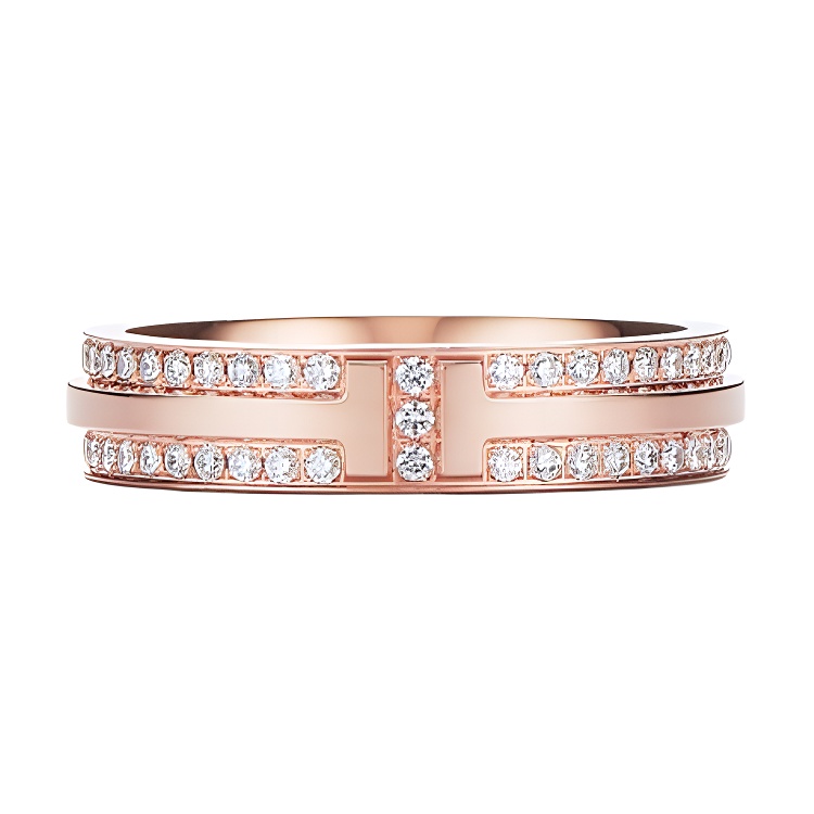 Tiffany & Co. T Series Narrow Diamond Ring 18K Rose Gold Unisex Couples Ring GRP09681