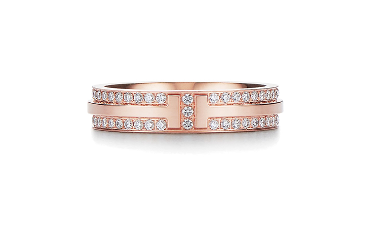 Tiffany & Co. T Series Narrow Diamond Ring 18K Rose Gold Unisex Couples Ring GRP09681 圖 2