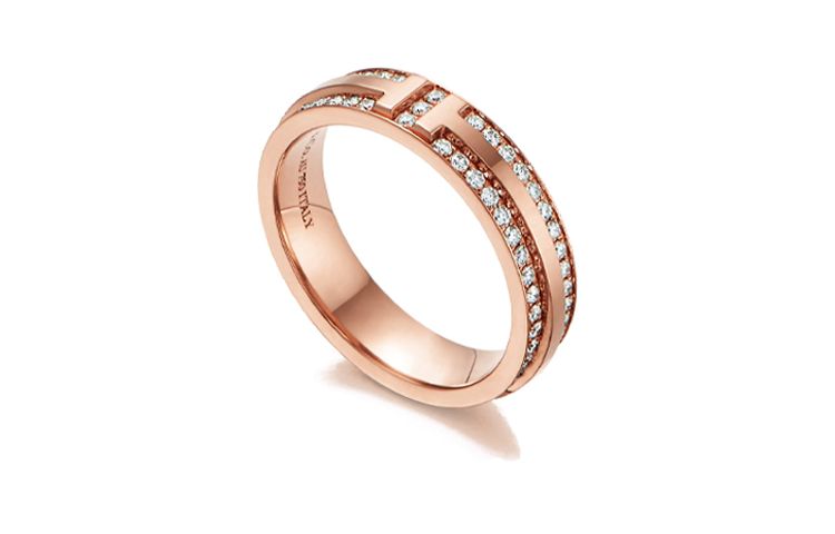 Tiffany & Co. T Series Narrow Diamond Ring 18K Rose Gold Unisex Couples Ring GRP09681 圖 3