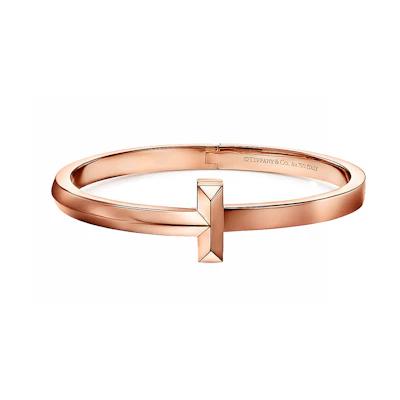 TIFFANY & CO. T Series T1 Gold Bracelet Unisex Couple Design with Engraved Letters GRP11297