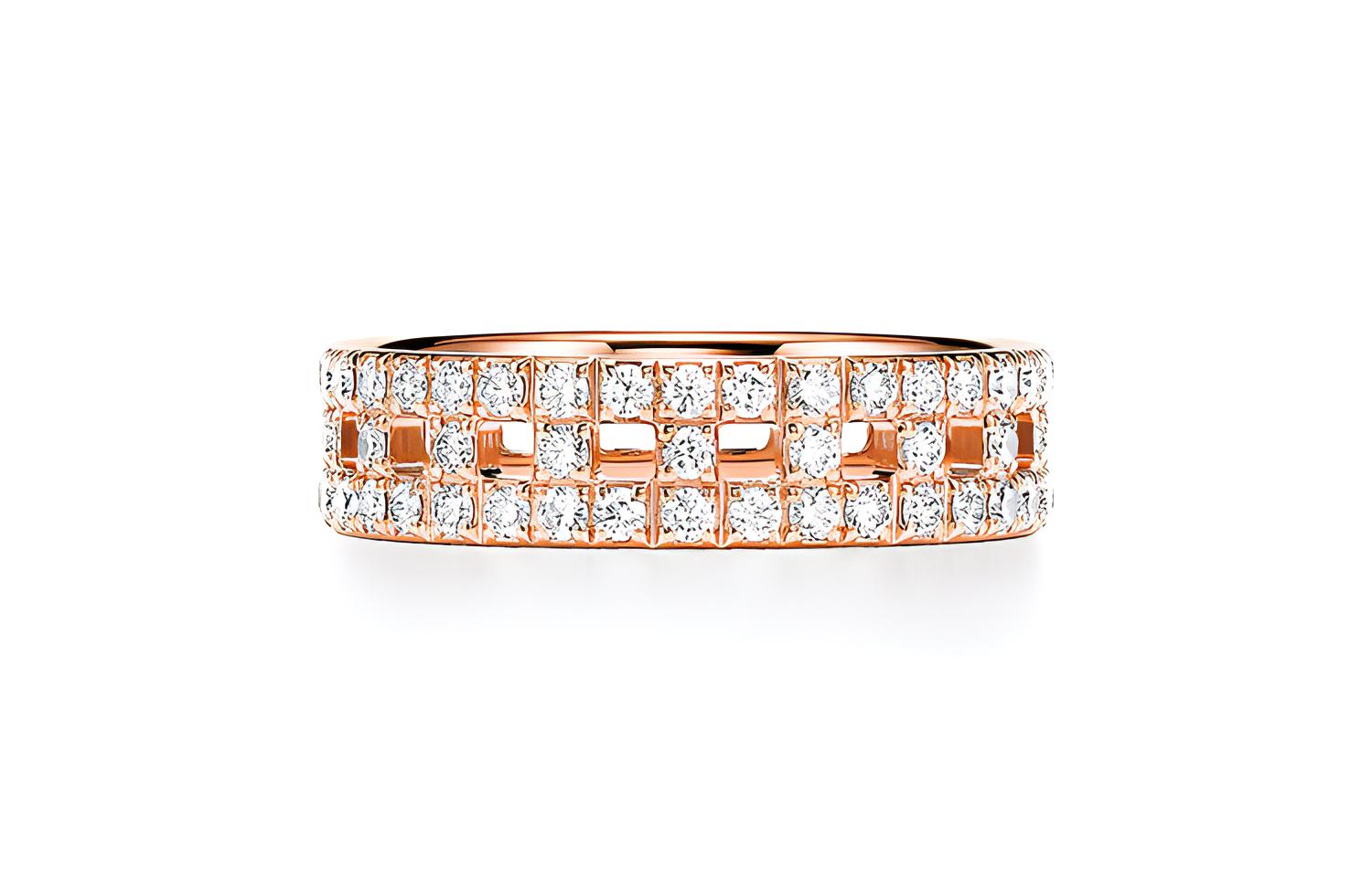 TIFFANY & CO. T Series True 18K Rose Gold Diamond Ring Unisex Couple Style GRP11130