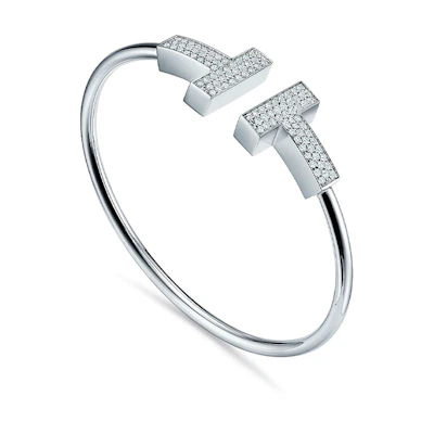 TIFFANY & CO. Tiffany T Large Wire 18K White Gold Bracelet Unisex Silver. 67990846