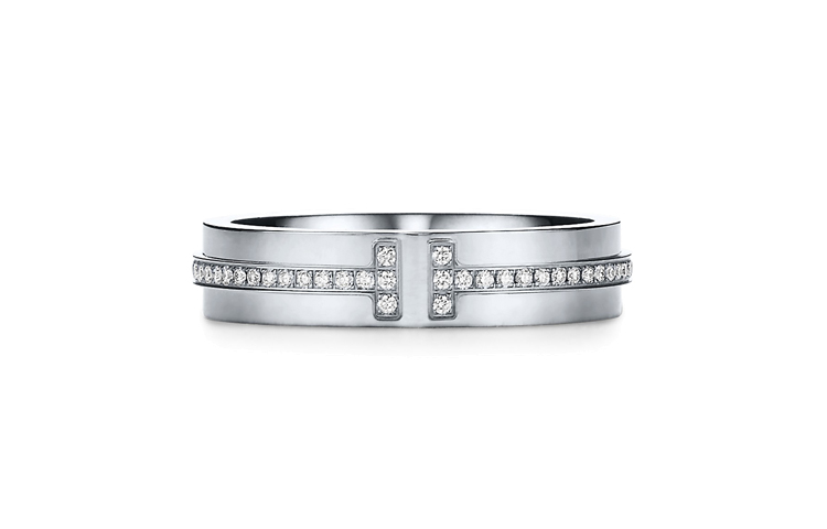 Tiffany & Co. Tiffany T Series Slim 18K White Gold Diamond Ring for Men 4.5mm Width GRP09674