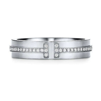 Tiffany & Co. Tiffany T Series Slim 18K White Gold Diamond Ring for Men 4.5mm Width GRP09674