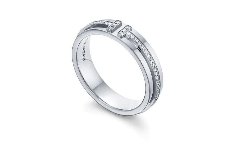 Lookbook 蒂芙尼T系列男士18K白金钻石戒指 4.5mm宽 GRP09674