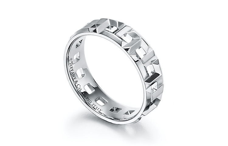 Lookbook 蒂芙尼T True宽版戒指 18K白金 情侣款男女通用戒指 GRP10611