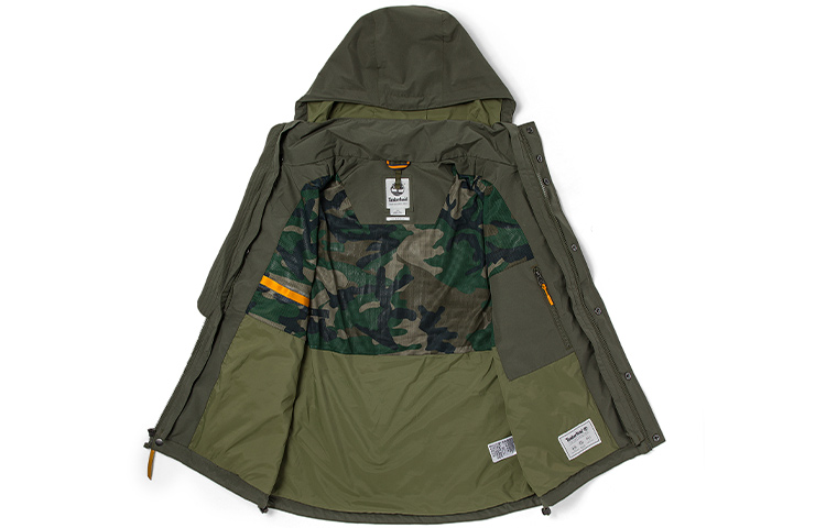 Shop Timberland 3-in-1 Jaket Hood Boleh Tanggal Logo Hijau Tentera Outdoor. A2FX3-A58