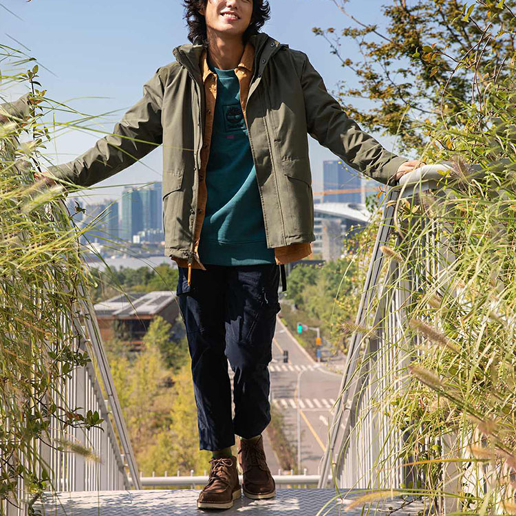 Details for Timberland 3-in-1 Jaket Hood Boleh Tanggal Logo Hijau Tentera Outdoor. A2FX3-A58