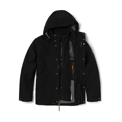 Timberland 3-in-1 Detachable Hoodie Logo Jacket Black Outdoor Wear A2FX3-001