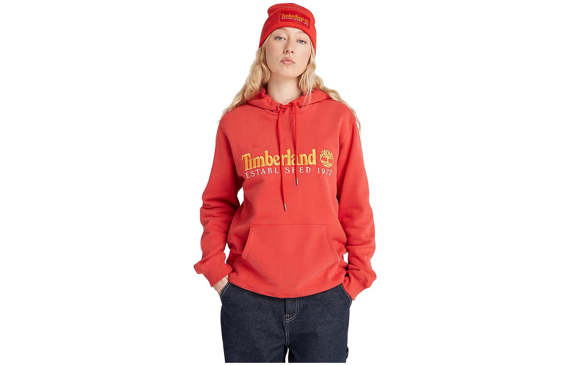 Timberland 50th Anniversary Red Embroidered Logo Hoodie Unisex Pullover A6S5W-ED6