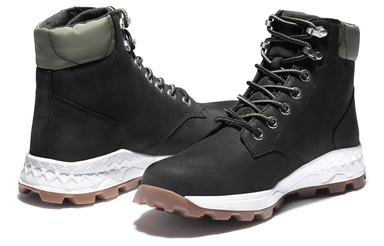 Shop Timberland 6 Inch Brooklyn Side Zip Boots 'Black Nubuck with Green Padded Collar' A41Y6001