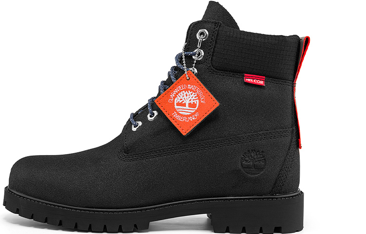 Timberland Heritage 6 Inch Waterproof Wide Fit Boots 'Black Helcor with Orange'