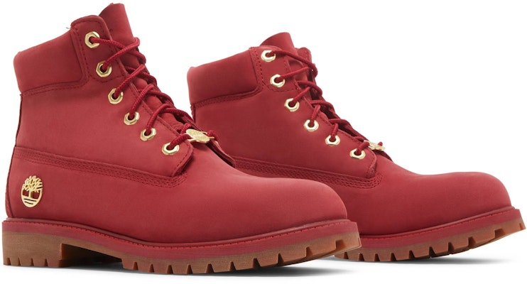 Red 2025 leather timberlands