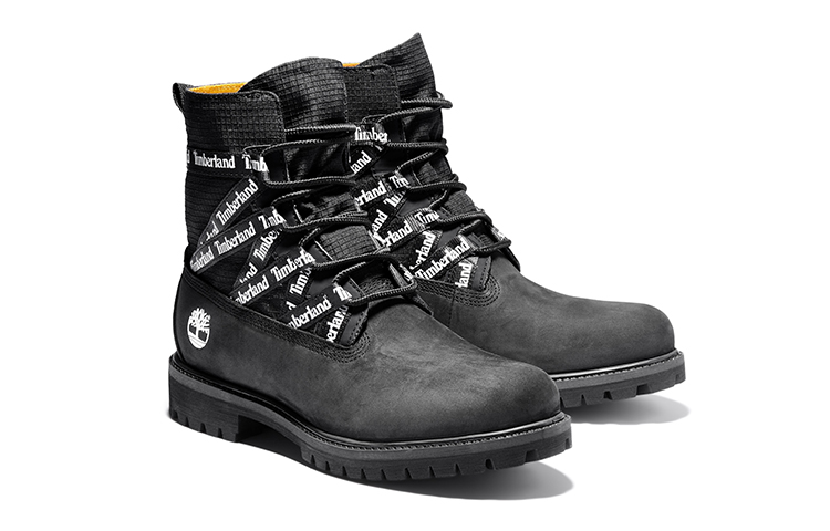 Lookbook Timberland 6 Inch Premium Stoff und Leder Stiefel ''Schwarze Logo-Bänder'' A2DV4001
