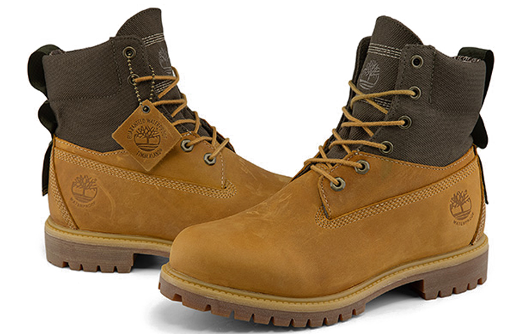 Lookbook Timberland 6 Inch Premium Waterproof ReBOTL Wide-Fit Boot 'Wheat Nubuck and Fabric' A2DTJ
