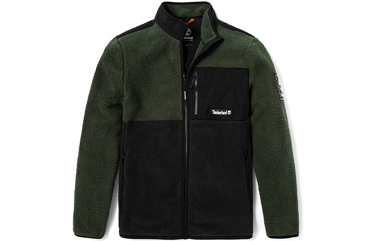 Timberland  Fleece Logo Jacket Green Colorblock Warm Coat A24A5-W74