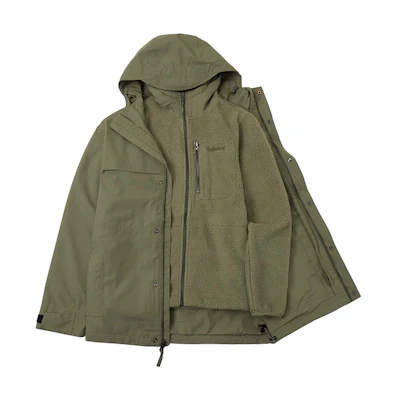 Timberland Green 3-in-1 Windproof Fleece-Lined Jacket for Warmth A696H-590