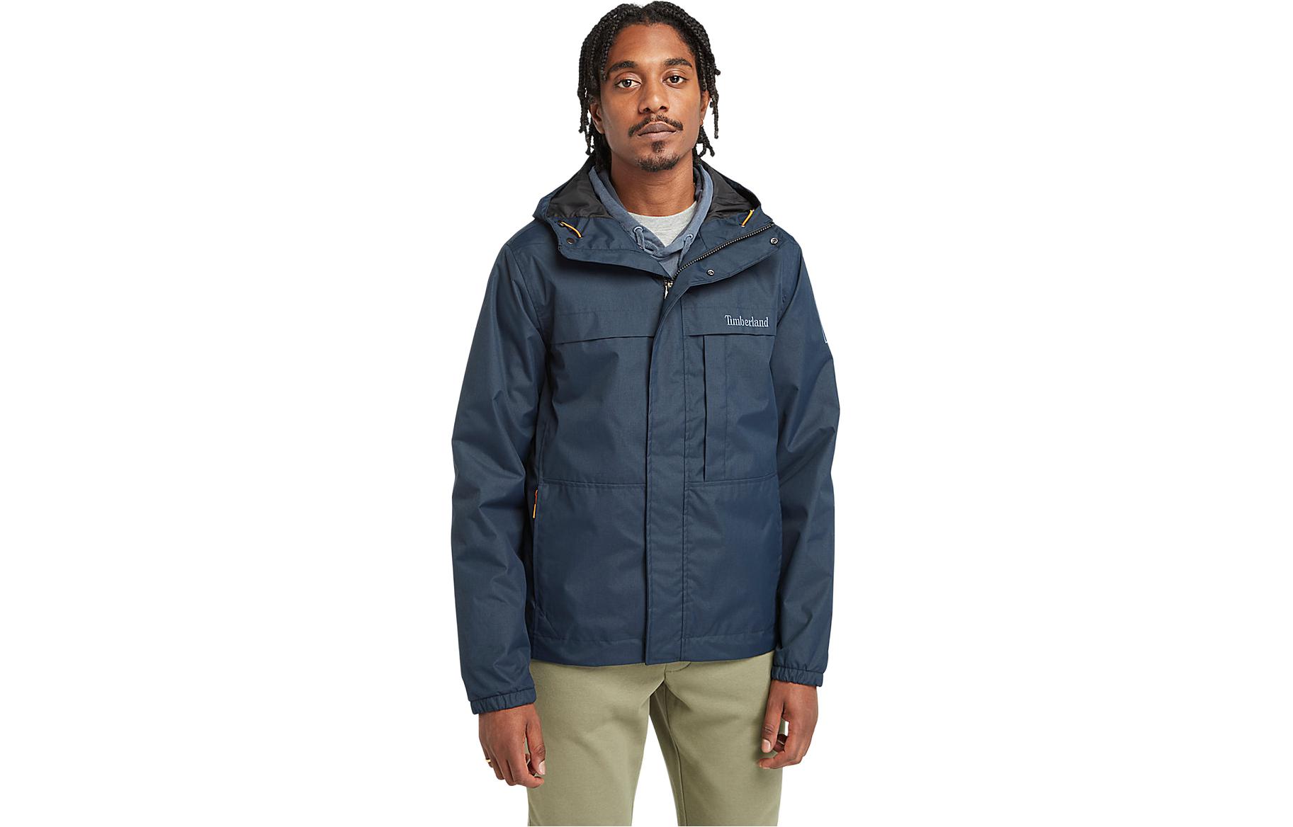Timberland BENTON Waterproof Hooded Jacket Navy Blue Logo Design A5XRS-433
