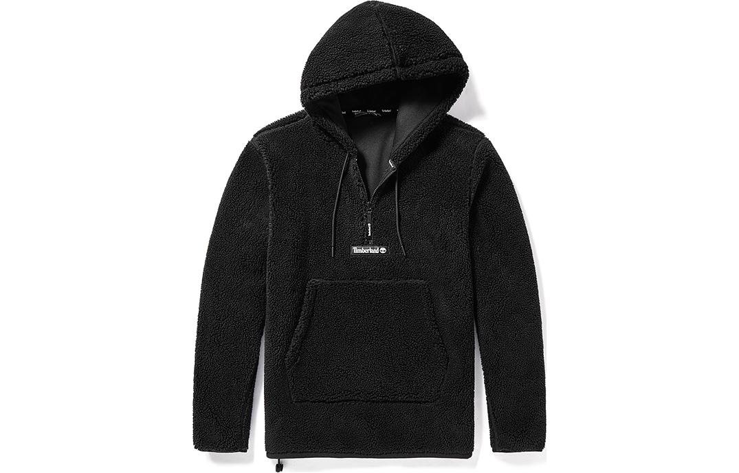 Timberland Black Half-Zip Hoodie with Letter Print and Pullover Design A2AVM001